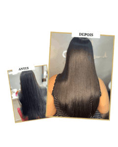 Antes e Depois da Escova Progressiva, Selagem e Alisamento no Studio Jessica Miranda, Cabo Frio – transformação de fios com frizz para lisos e sedosos.