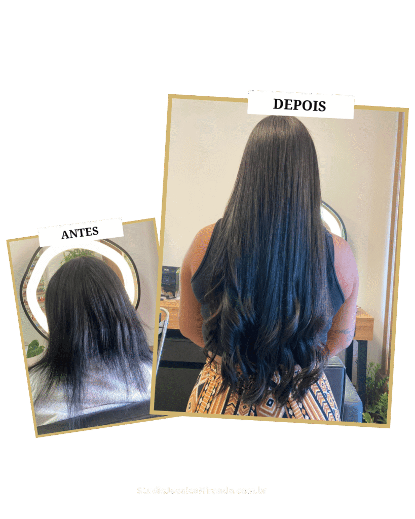 Transformação com mega hair no Studio Jessica Miranda, Cabo Frio. Volume e comprimento perfeitos para qualquer ocasião.