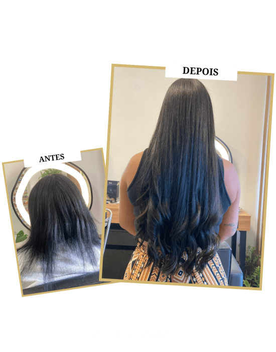 Transformação com mega hair no Studio Jessica Miranda, Cabo Frio. Volume e comprimento perfeitos para qualquer ocasião.