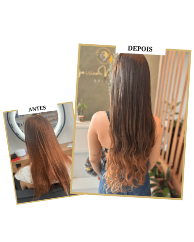 Transformação com mega hair no Studio Jessica Miranda, Cabo Frio. Volume e comprimento perfeitos para qualquer ocasião.